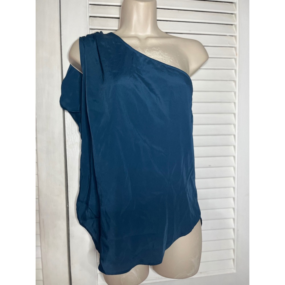 BCBG Generation One Shoulder Navy Blue Flowy Blouse Top Size M NWT